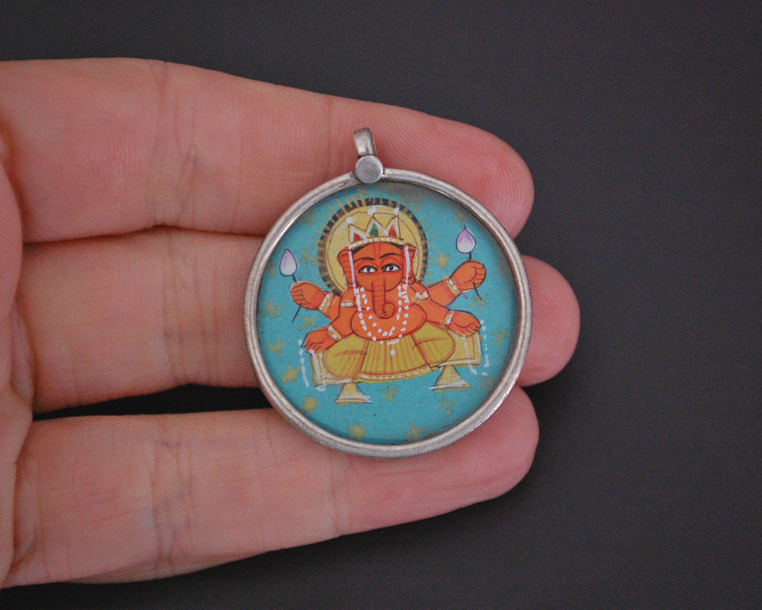 Indian Ganesha Painting Pendant Amulet