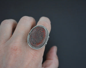 Afghani Carnelian Intaglio Ring with Crescent Moon - Size 7.75