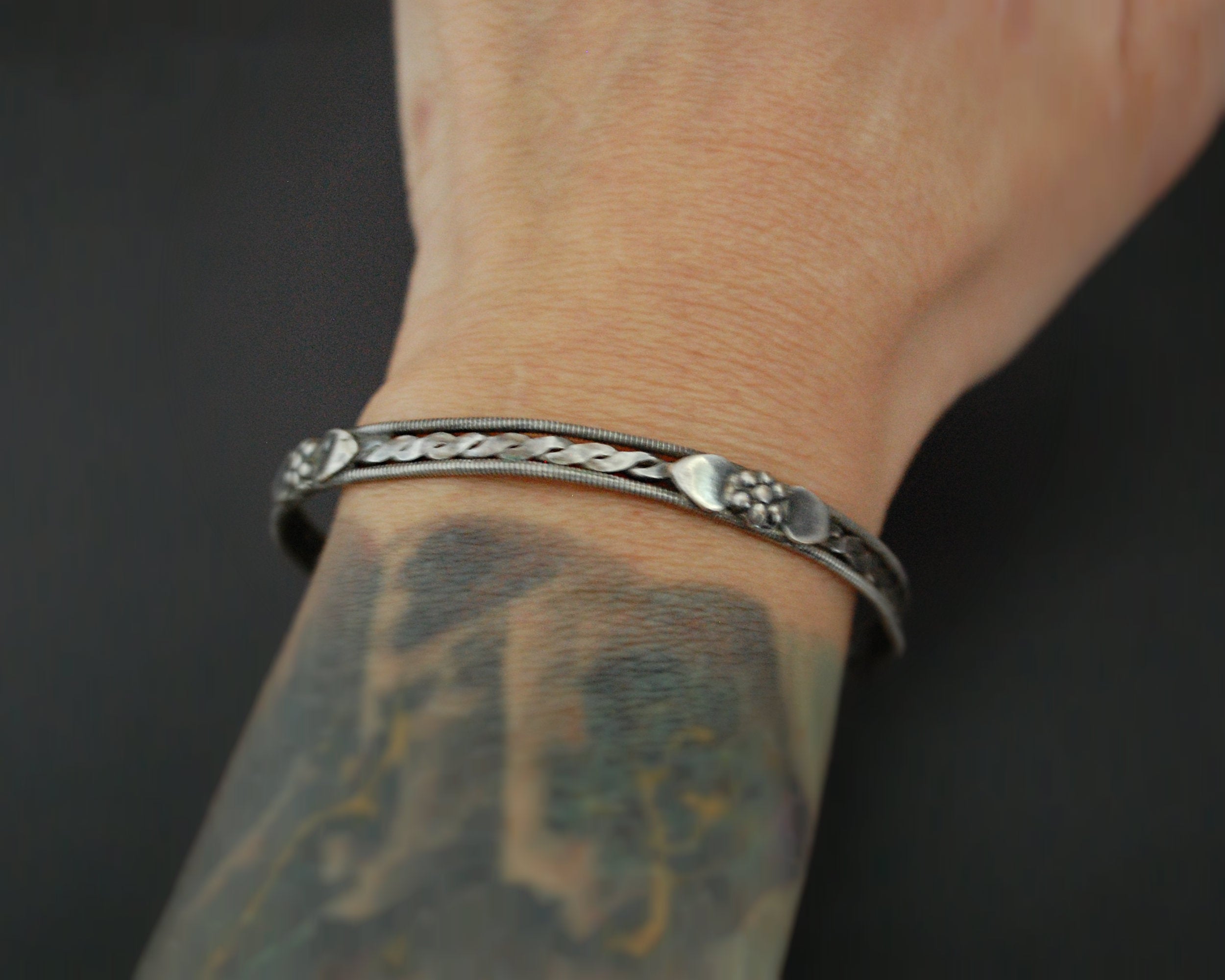 Rajasthani Silver Bangle Bracelet with Flowers - SMALL/MEDIUM