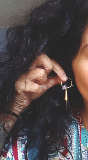 Gilded Hoop Earrings with Amethyst Bead