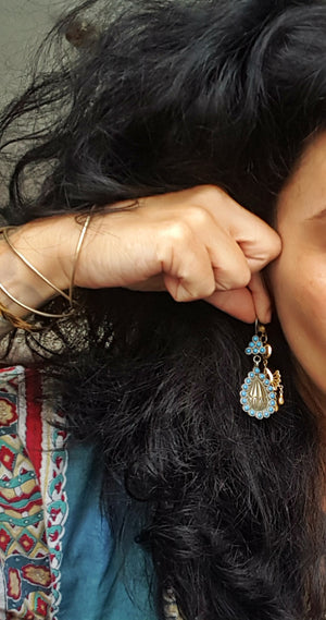 Afghani Silver Gilded Earrings with Turquoise
