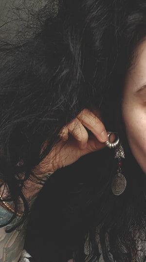 Small Ethnic Tribal Hoop Earrings - Puffy