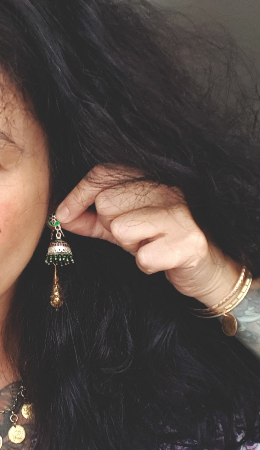 Indian Enamel Jhumka Silver Earrings