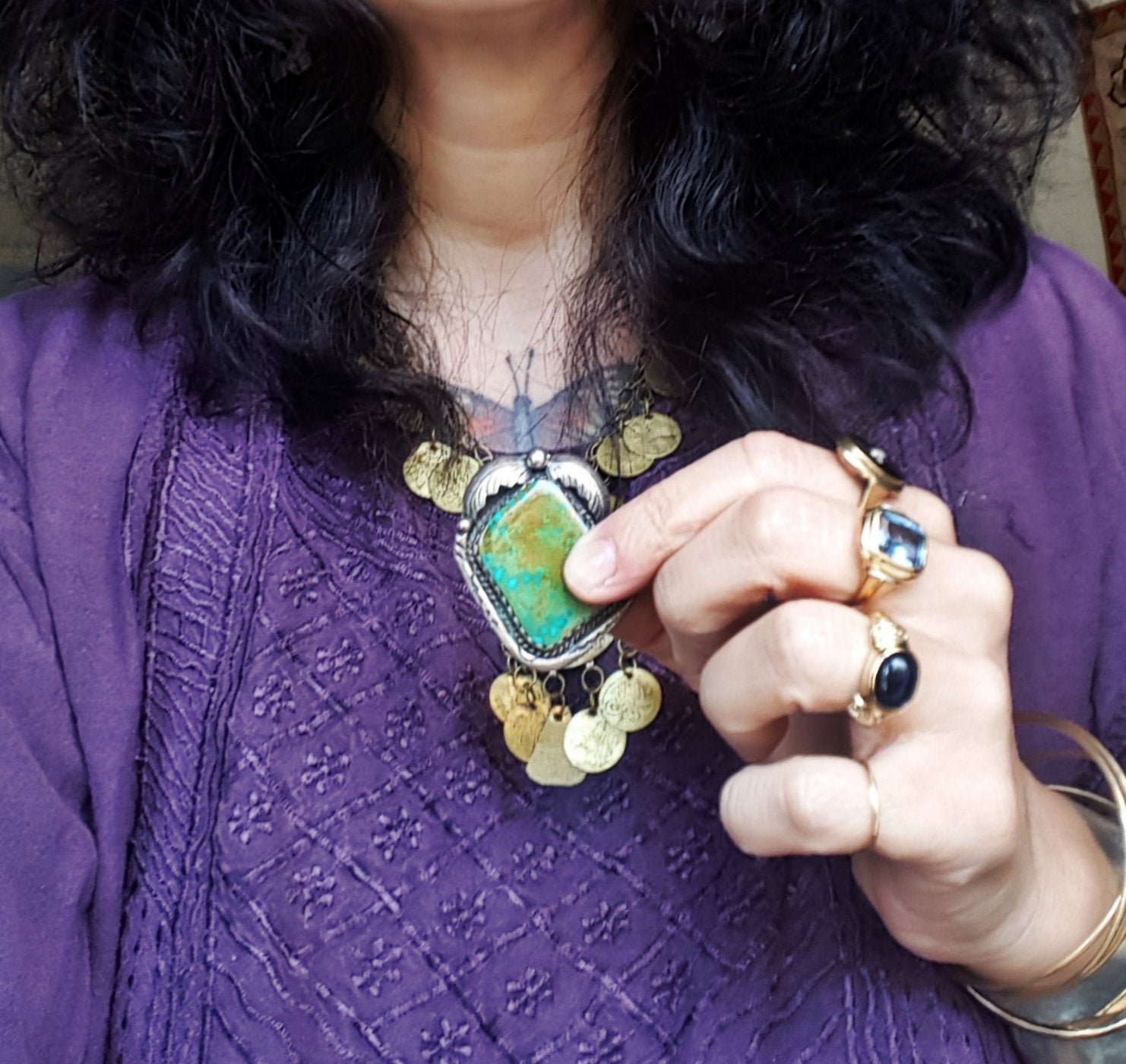 Old Navajo Turquoise Pendant Brooch
