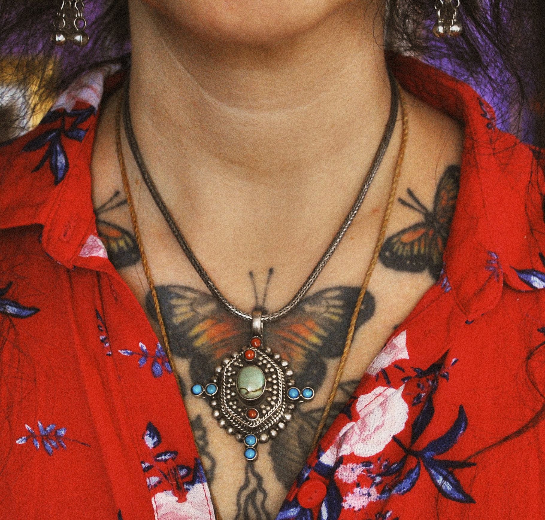 Bold Nepali Turquoise Coral Pendant