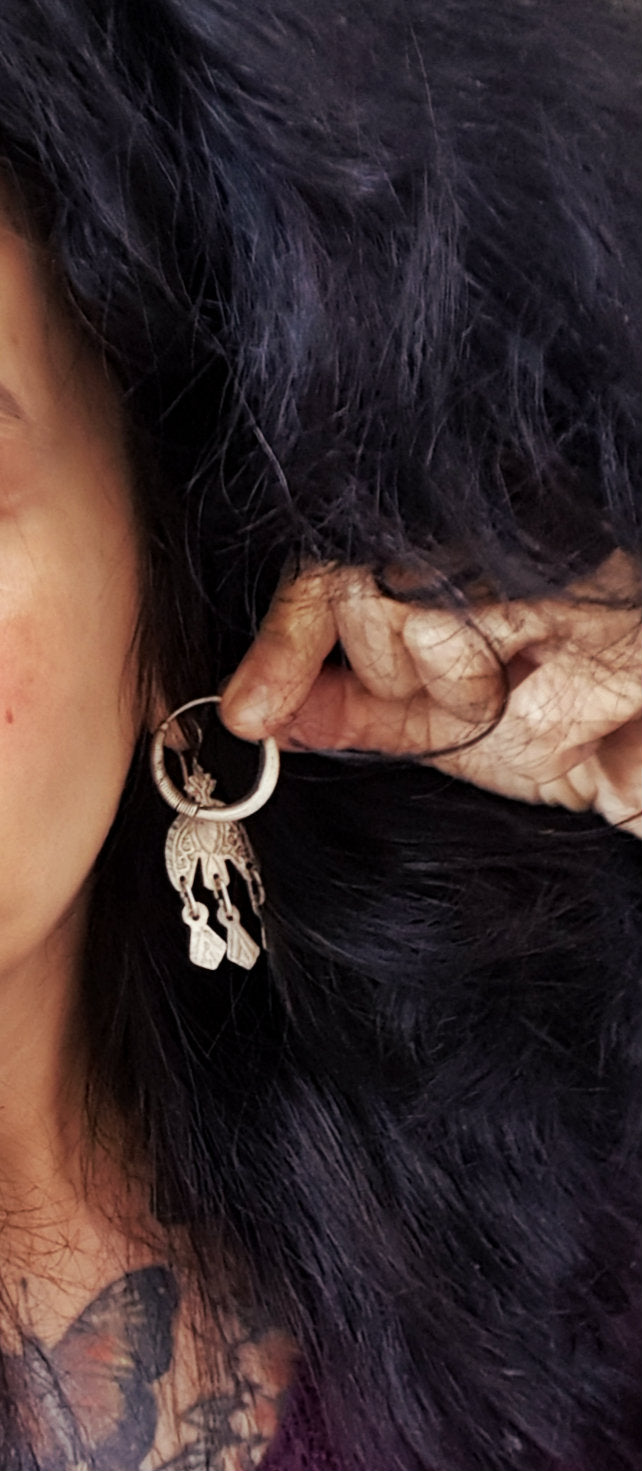 Antique Afghani Hoop Earrings - Flatened