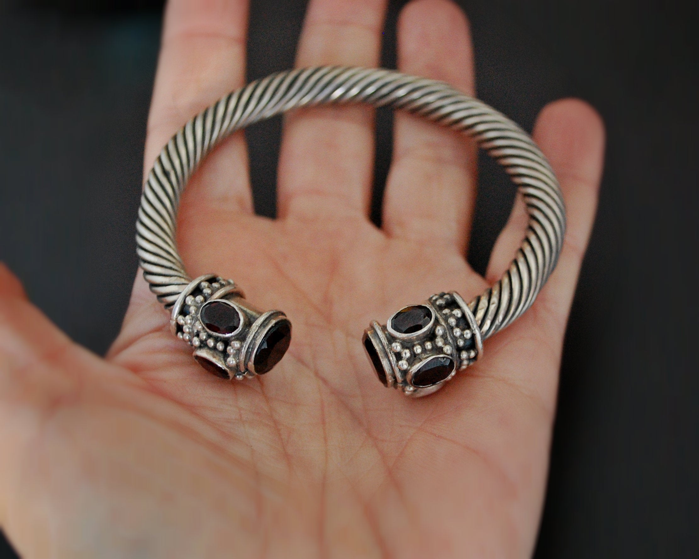 Solid Twisted Garnet Cuff Bracelet