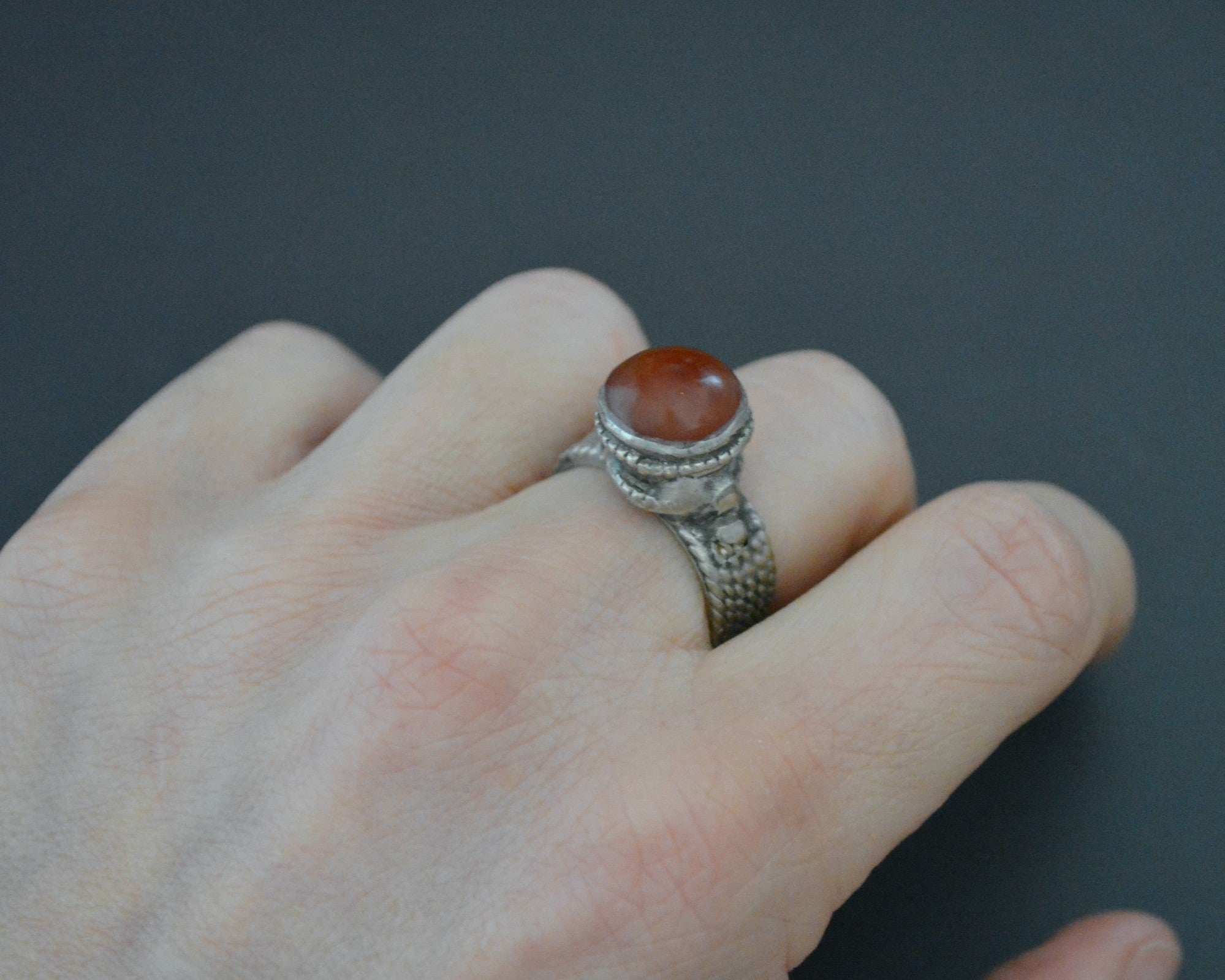 Afghani Carnelian Silver Ring - Size 6