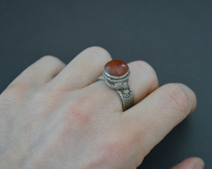 Afghani Carnelian Silver Ring - Size 6