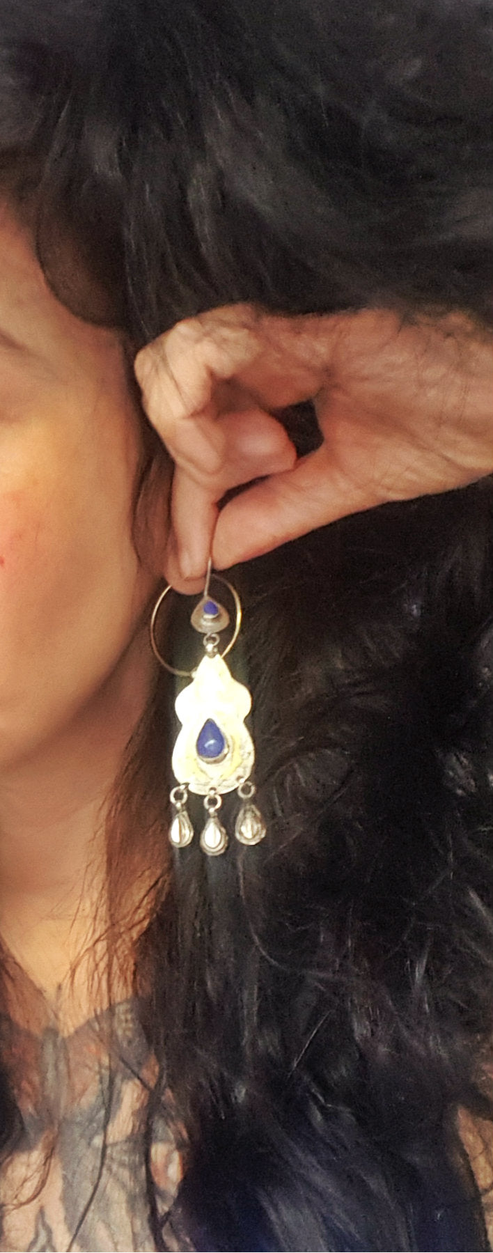 Vintage Turkmen Earrings with Lapis Lazuli