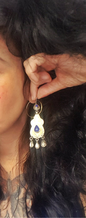 Vintage Turkmen Earrings with Lapis Lazuli
