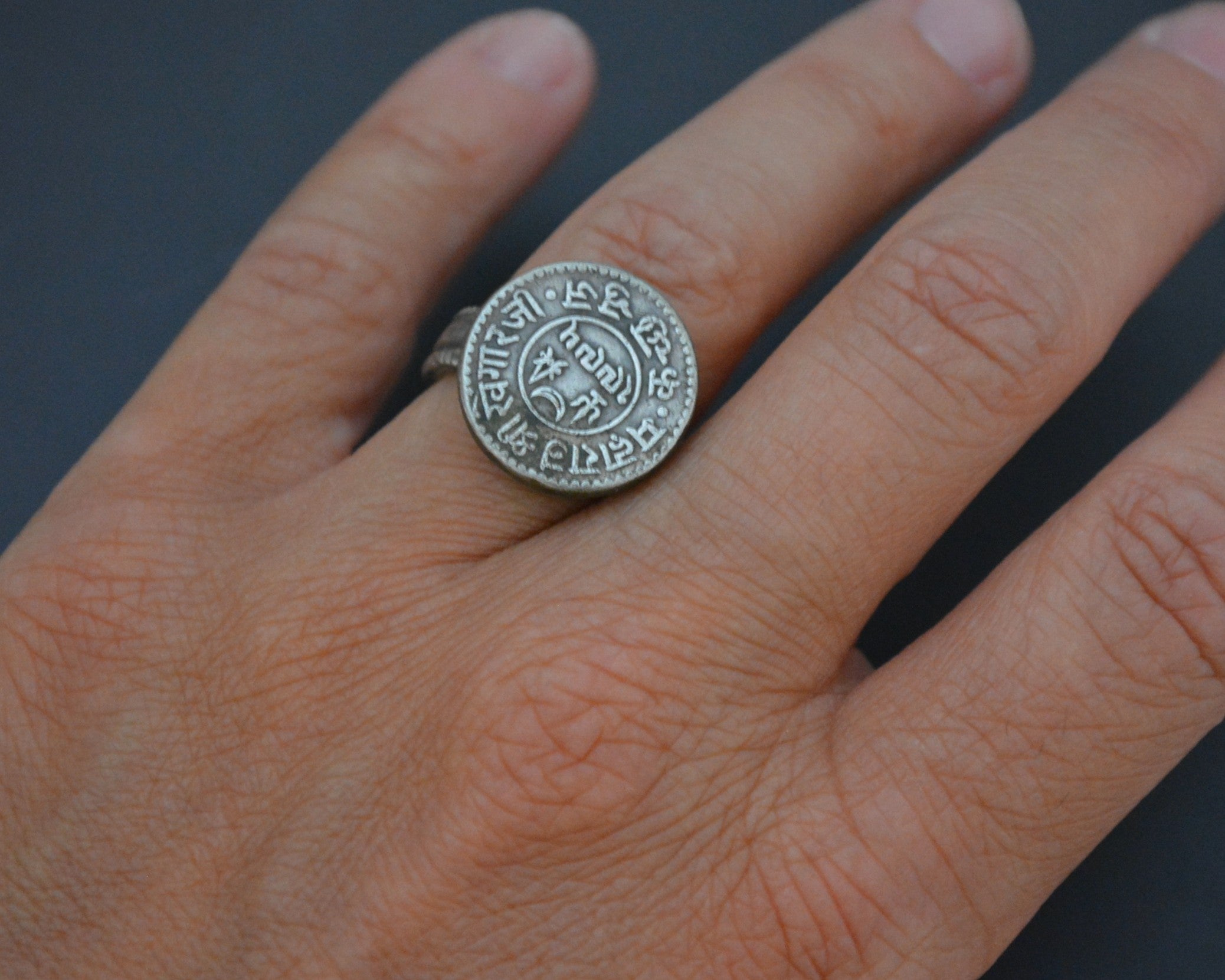 Old Indian Tribal Coin Ring - Size 5.5