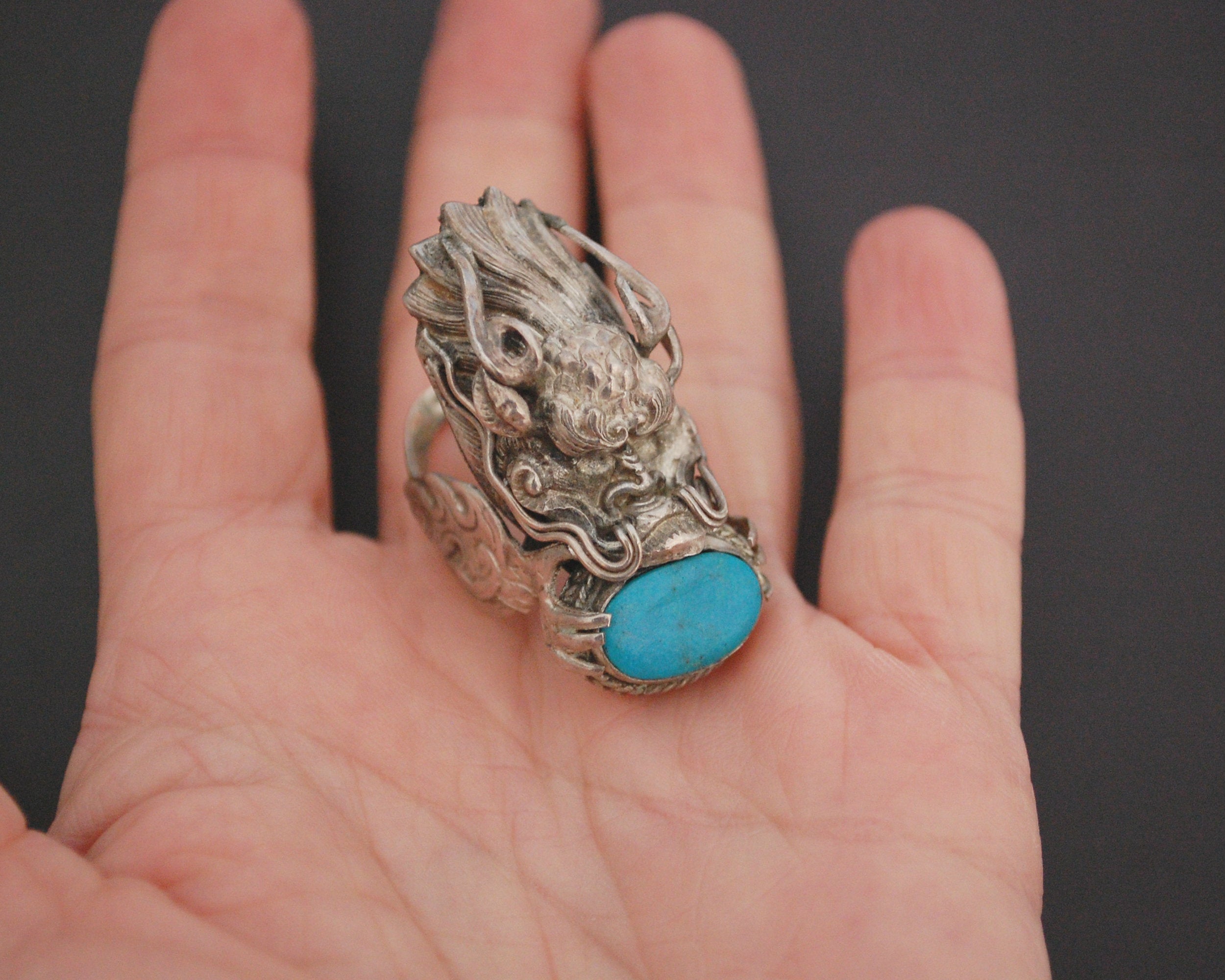 Nepali Dragon Ring with Turquoise