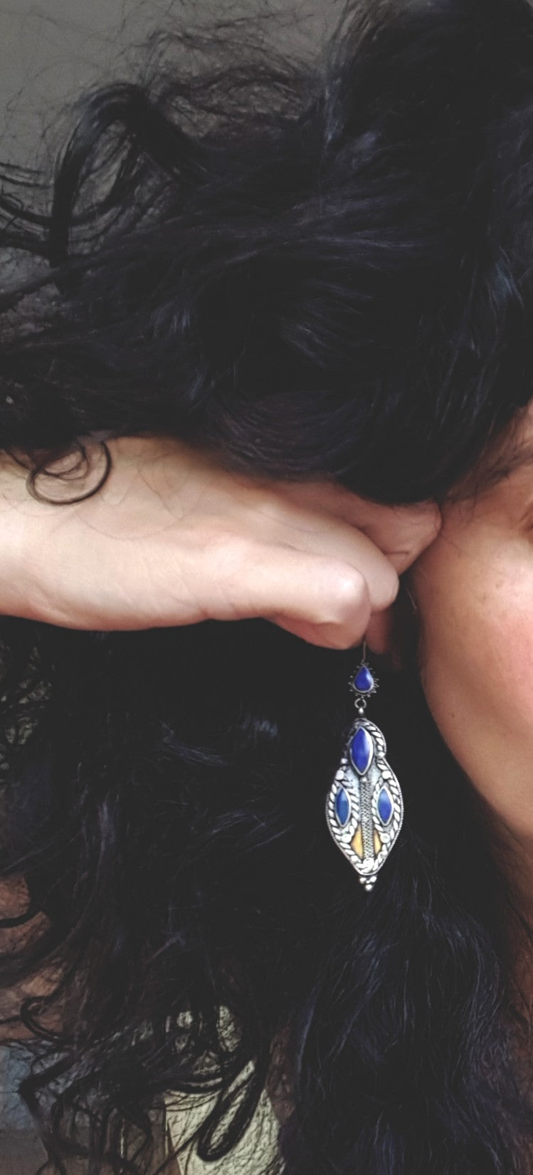 Vintage Turkmen Earrings with Lapis Lazuli