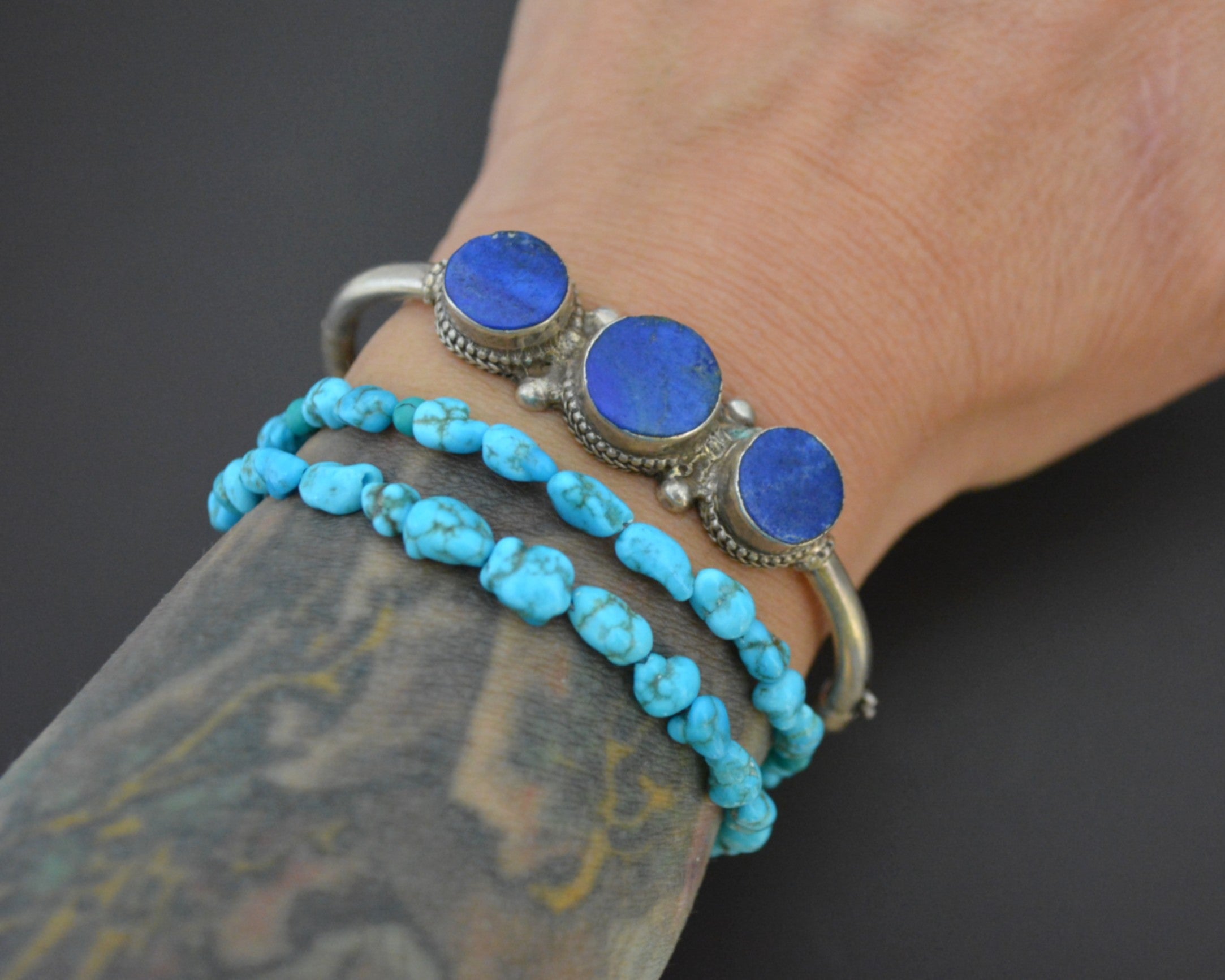 Vintage Lapis Lazuli Bracelet from India - SMALL - Hinged