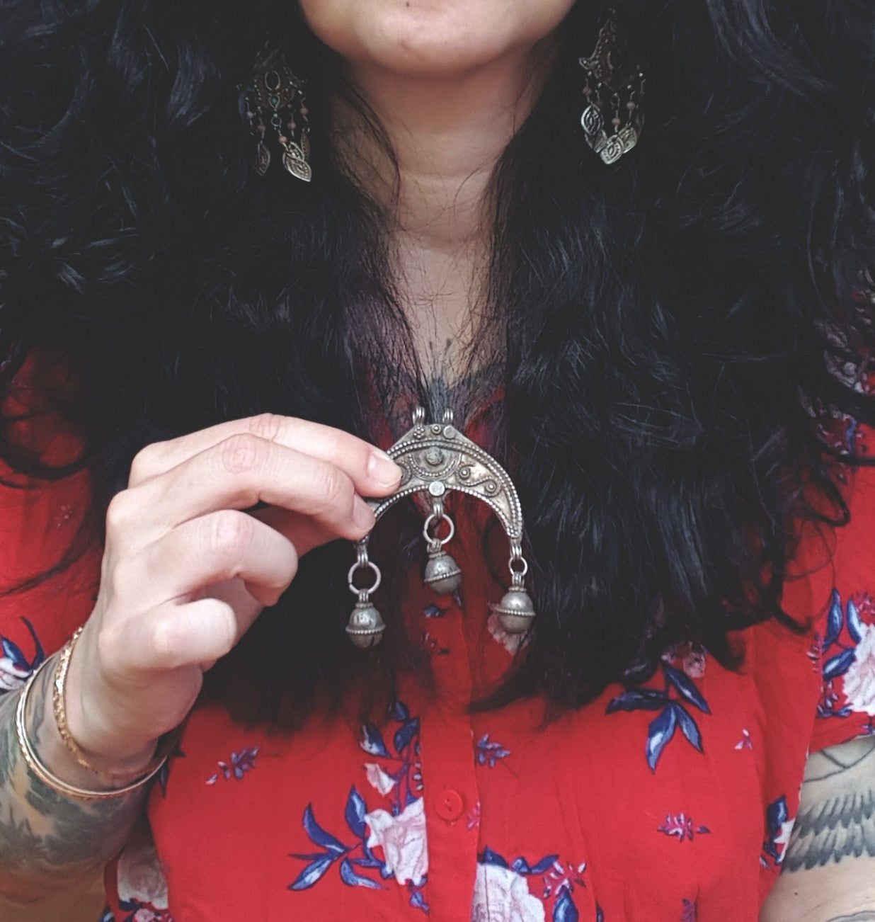 Old Crescent Amulet with Bells from Yemen