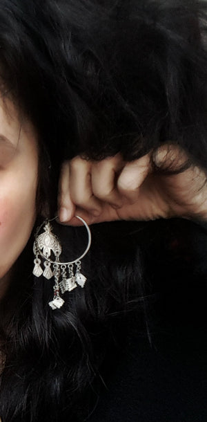 Afghani Hoop Earrings with Tassels - LARGE