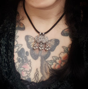 Rajasthani Silver Peacock Pendant with Bells