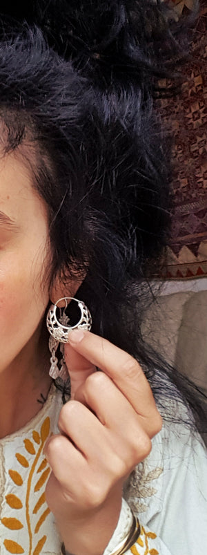 Ethnic Hoop Earrings with Flower Cut Out Design