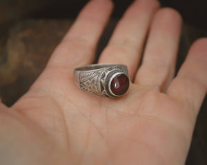 Afghani Old Silver Carnelian Ring - Size 10.5
