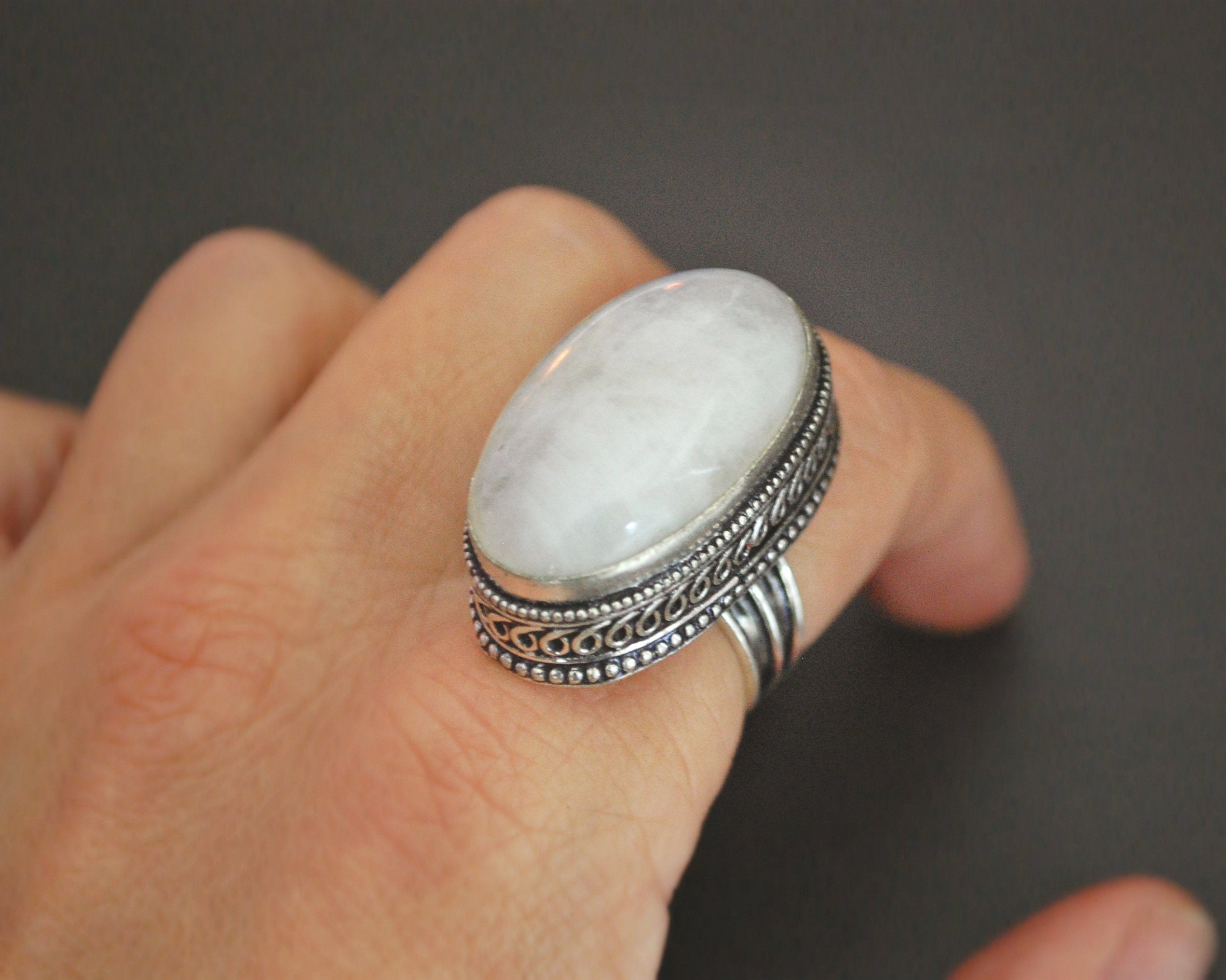 Rainbow Moonstone Ring from India - Size 6.5