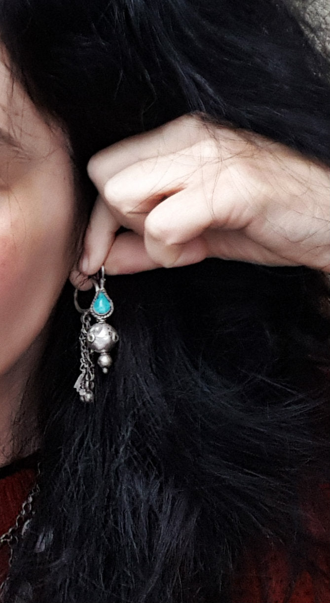Antique Afghani Earrings with Turquoise