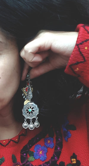 Reserved for A. - Long Ethnic Silver Earrings with Dangles