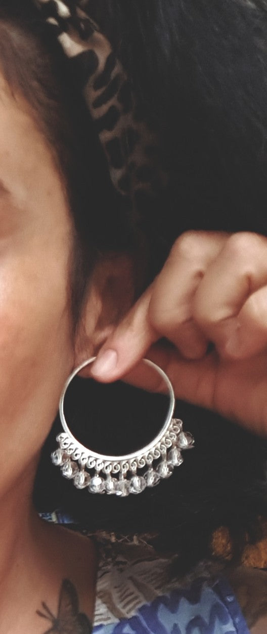 Large Ethnic Crystal Quartz Hoop Earrings