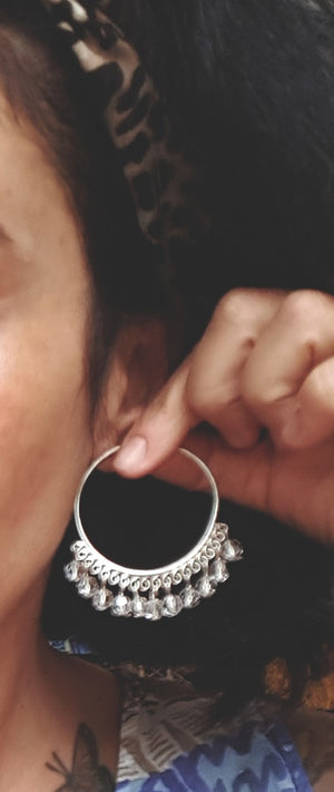 Large Ethnic Crystal Quartz Hoop Earrings