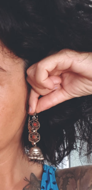 Indian Carnelian Jhumka Silver Earrings