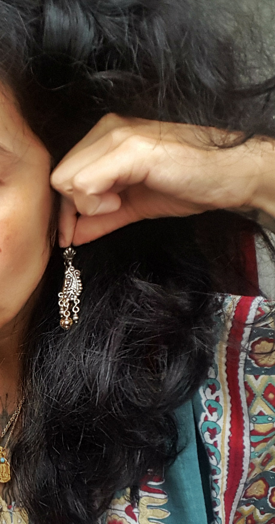 Rajasthani Silver Paisley Earrings with Dangles