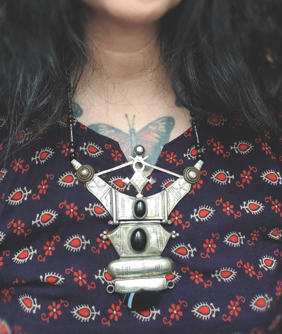 Tuareg Agate Silver Pendant Necklace