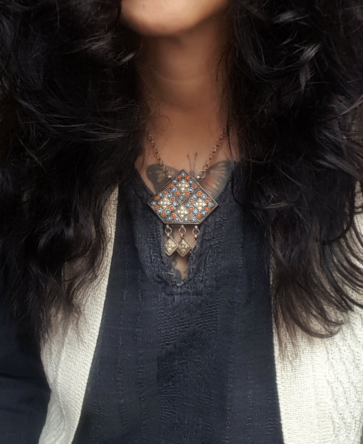 Uzbek Gilded Box Necklace with Dangles