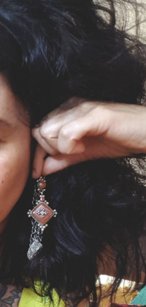 Ethnic Amber and Coral Dangle Earrings