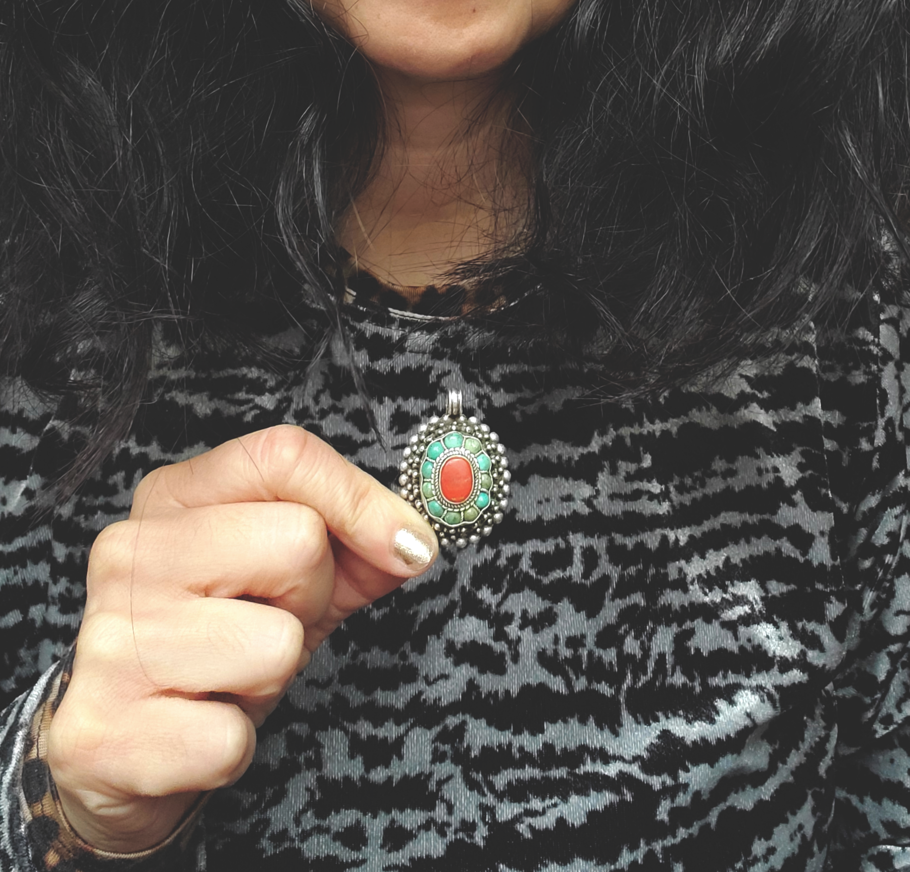 Reseved for A. - Bold Nepali Coral and Turquoise Pendant