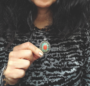 Reseved for A. - Bold Nepali Coral and Turquoise Pendant