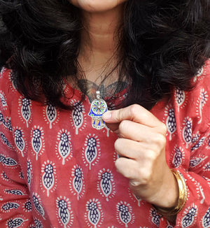 Enamel Berber Hamsa Pendant