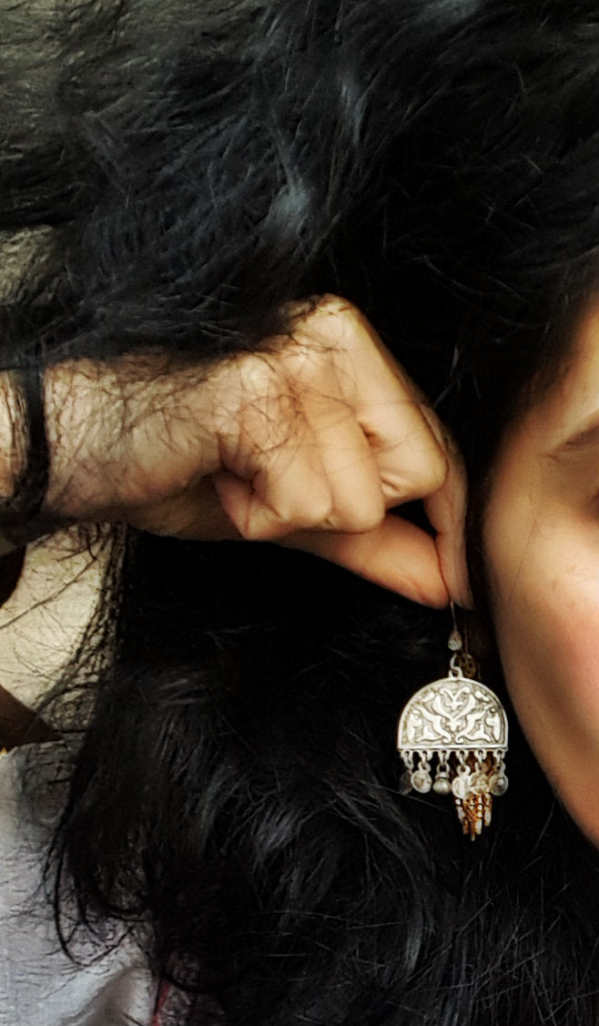 Ethnic Silver Dangle Earrings from Egypt