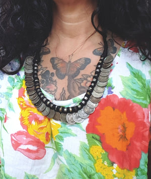 Old Indian Coin Necklace On Cotton Cord