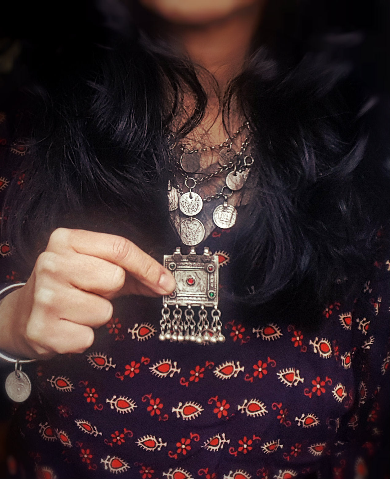 Antique Afghani Silver Pendant with Tassels