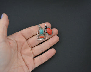 Set Nepali Turquoise Coral Pendants - Set of Two