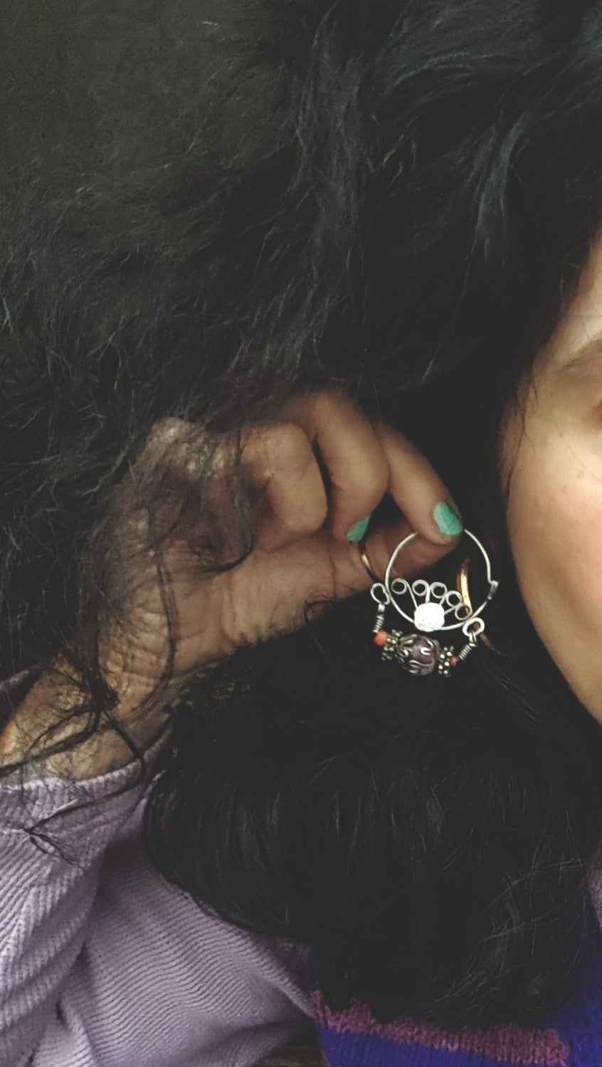 Uzbek Coral and Glass Hoop Earrings