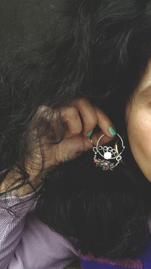 Uzbek Coral and Glass Hoop Earrings