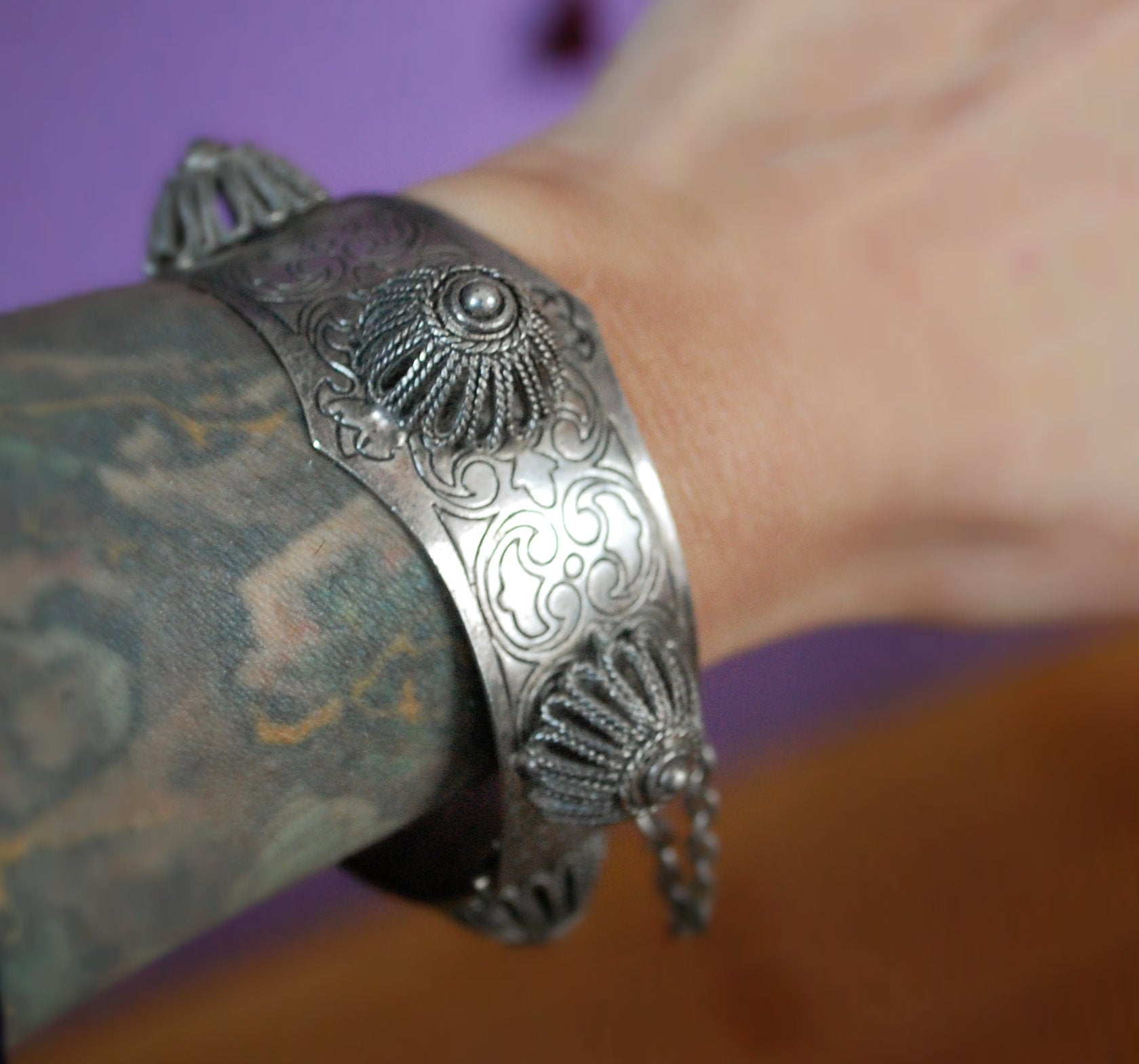 Ethnic Berber Filigree Hinged Bracelet