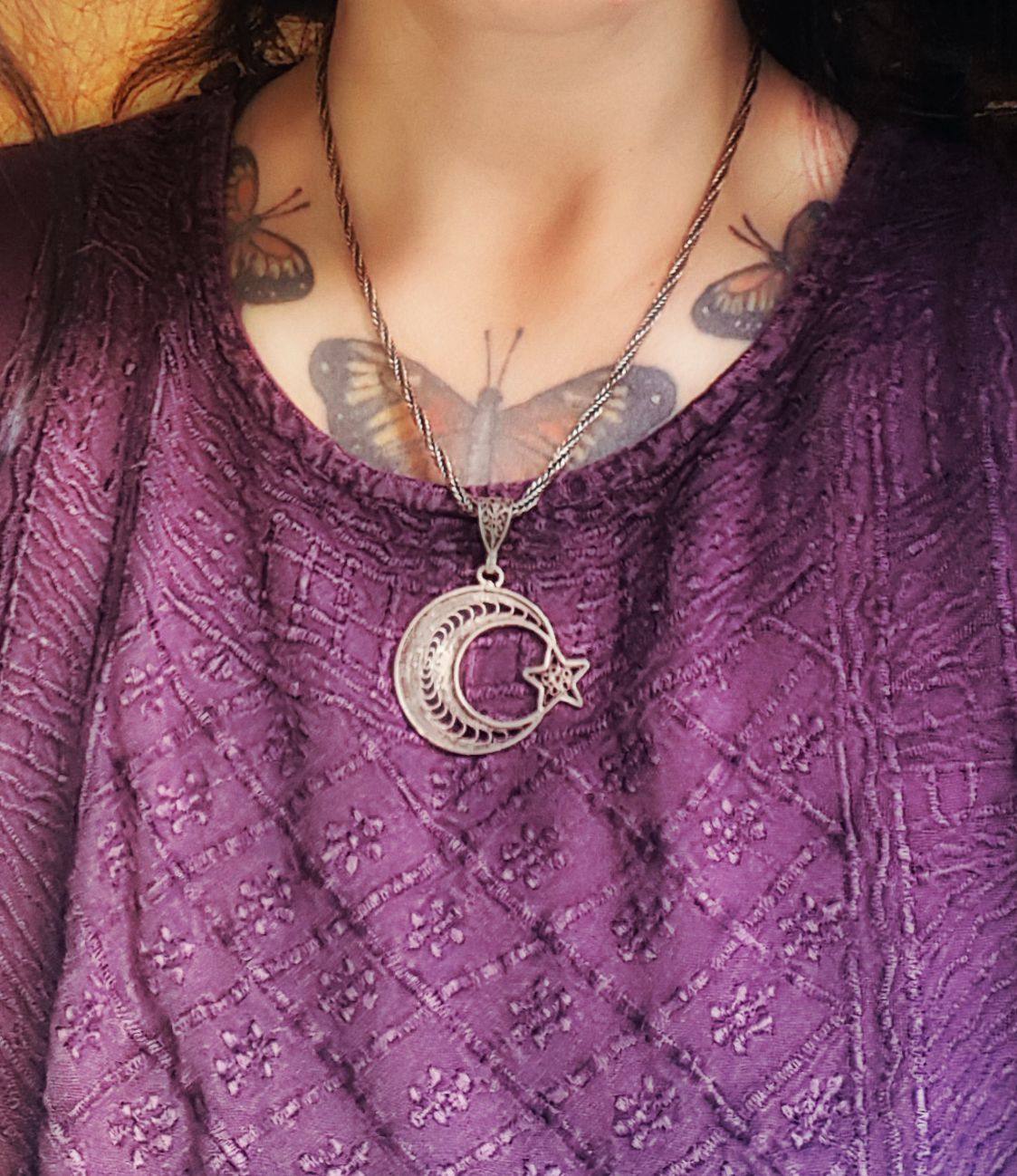 Filigree Crescent Moon and Star Pendant from Morocco
