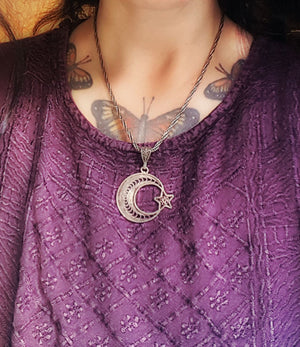 Filigree Crescent Moon and Star Pendant from Morocco