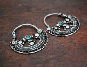 Antique Afghani Hoop Earrings with Turquoise