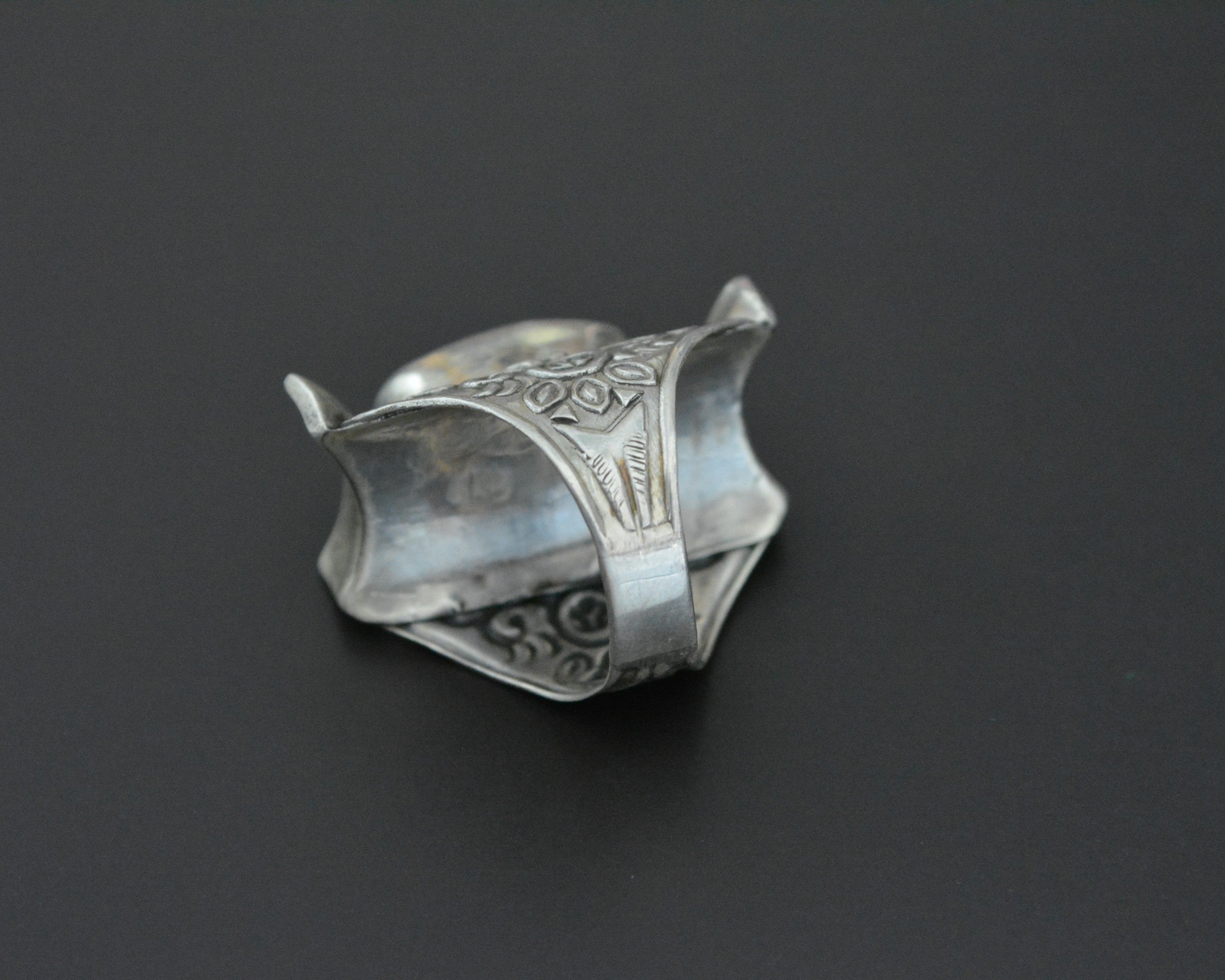 Bold Nepali Coral Saddle Ring - Size 8.75