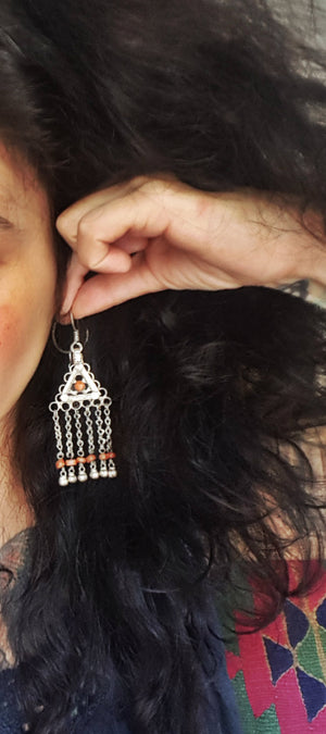 Uzbek Coral Earrings with Bell Dangles