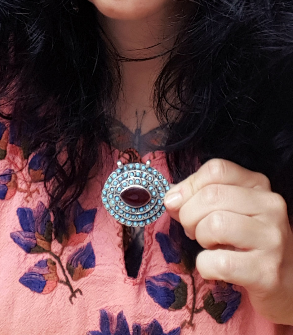 Turkmen Pendant with Carnelian and Turquoise